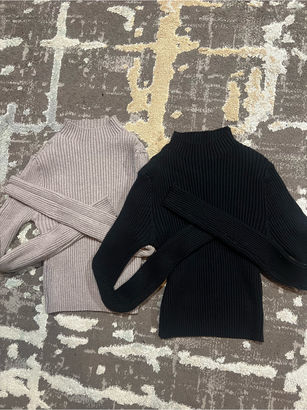SHEIN Ribbed Off-Shoulder Sweaters - Black & Taupe